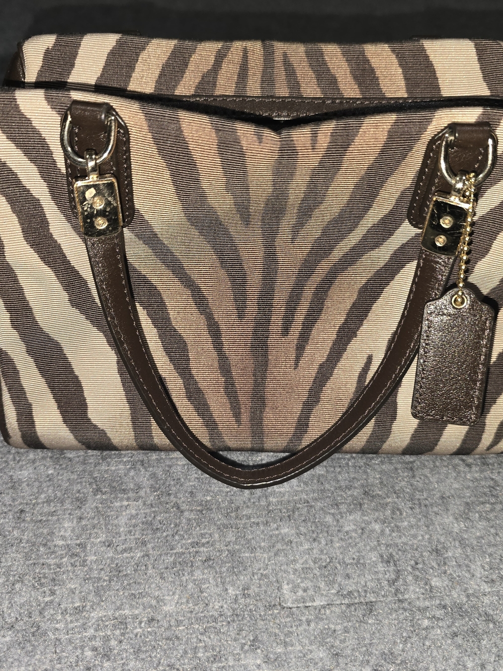 Coach Madison Madeline 26634 Zebra Print Brown Leather Satchel Crossbody Bag